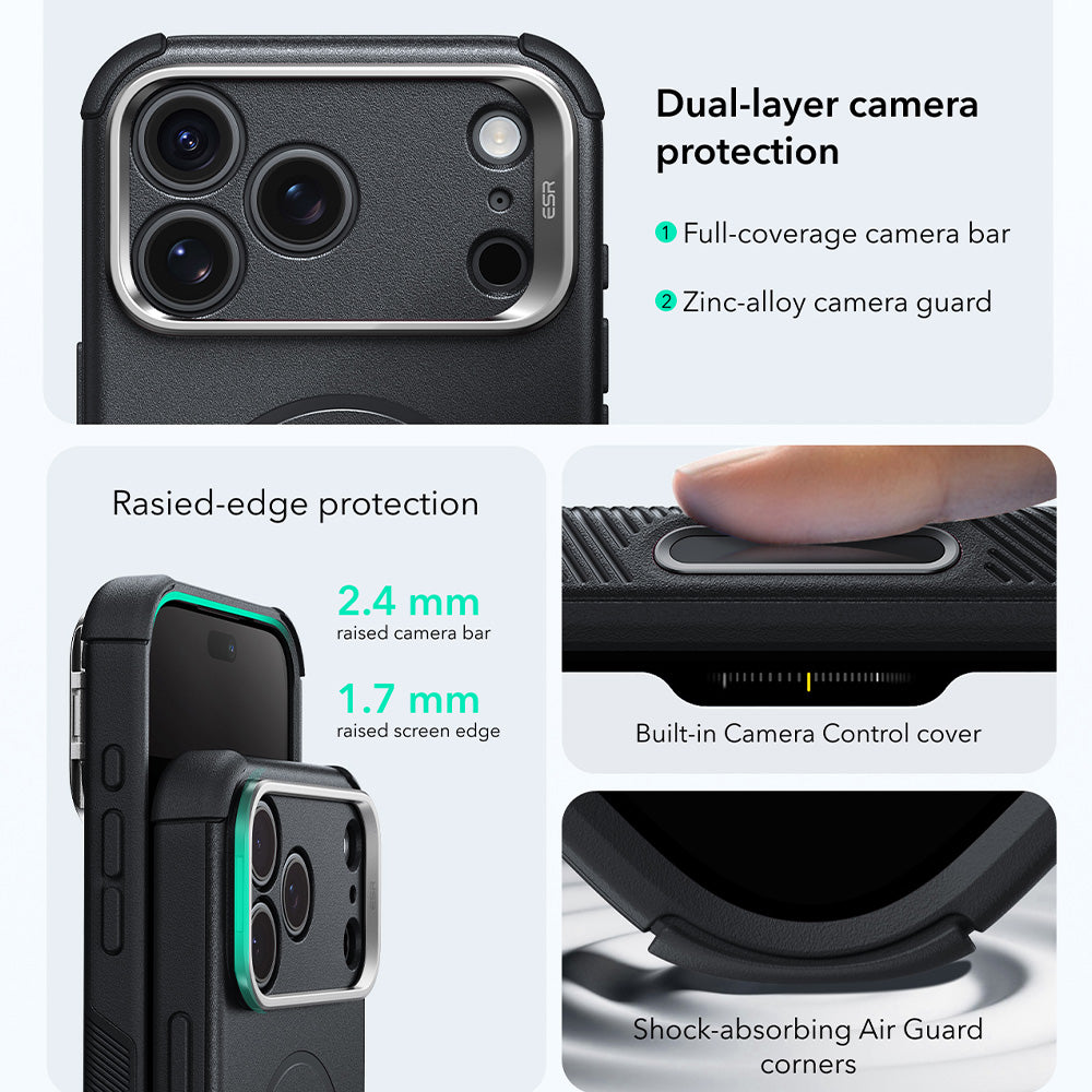 Husa MagSafe pentru Apple iPhone 18 Pro / 17 Pro, ESR, Cyber Armor Kickstand, Neagra