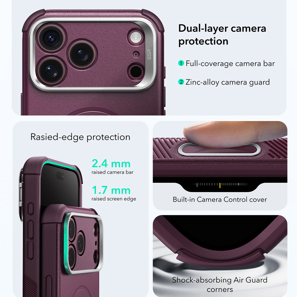 Husa MagSafe pentru Apple iPhone 18 Pro / 17 Pro, ESR, Cyber Armor Kickstand, Visinie Inchis Satinata