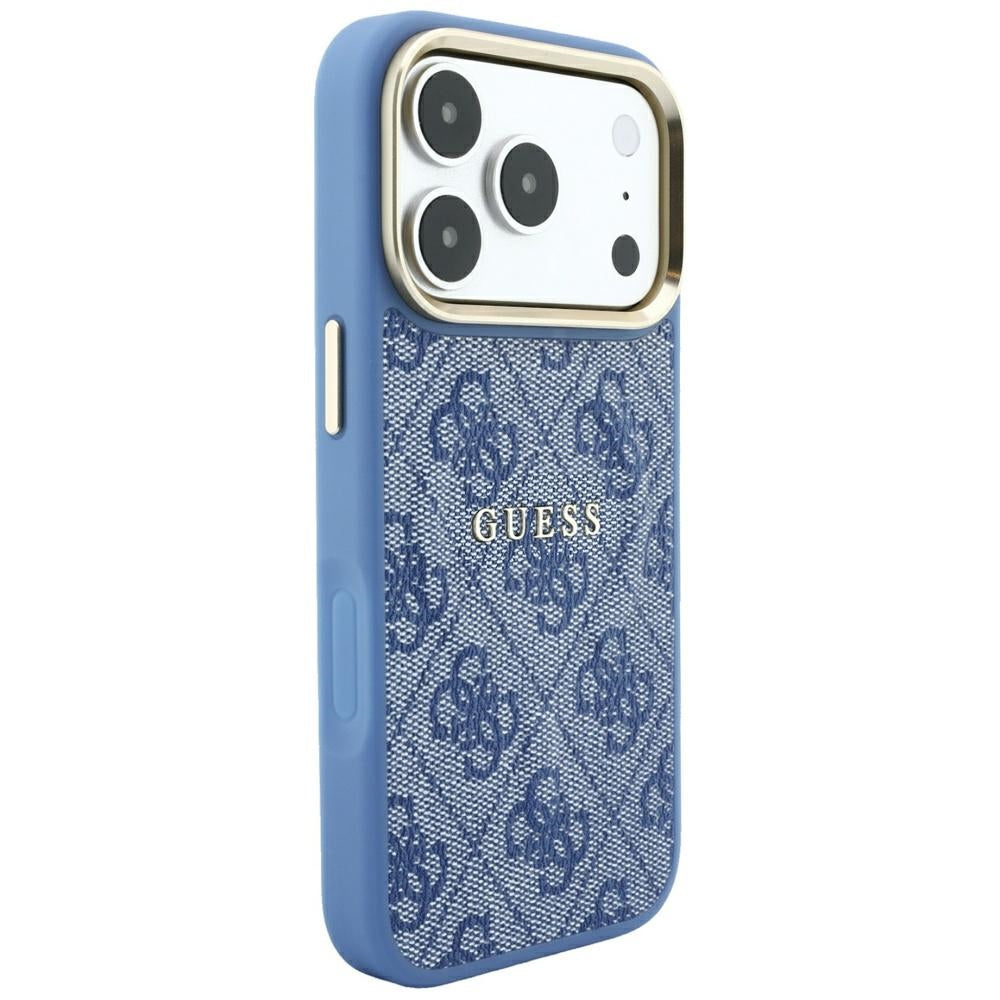 Husa MagSafe pentru Apple iPhone 18 Pro / 17 Pro, Guess, 4G Embossed Classic, Albastra