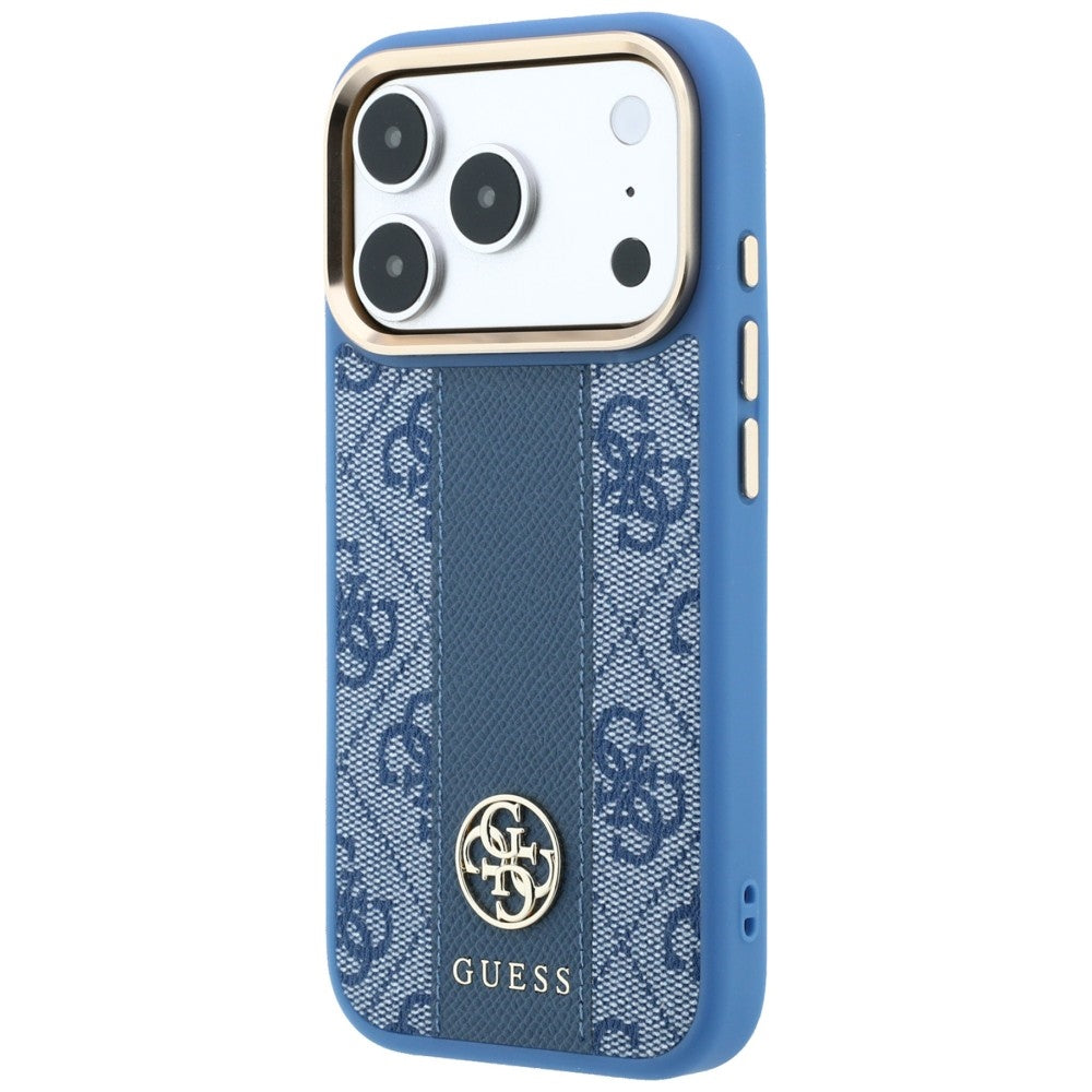 Husa MagSafe pentru Apple iPhone 18 Pro / 17 Pro, Guess, 4G Stripe Round Classic Logo, Albastra