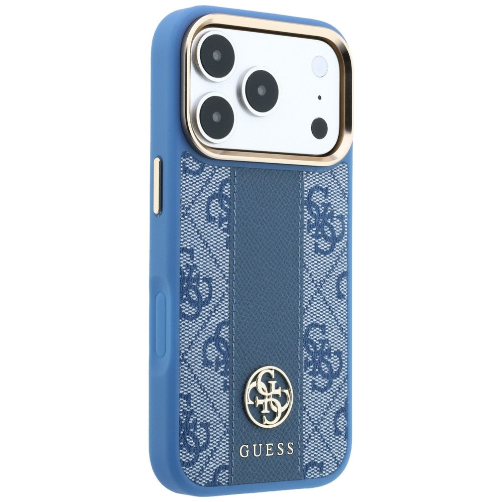 Husa MagSafe pentru Apple iPhone 18 Pro / 17 Pro, Guess, 4G Stripe Round Classic Logo, Albastra