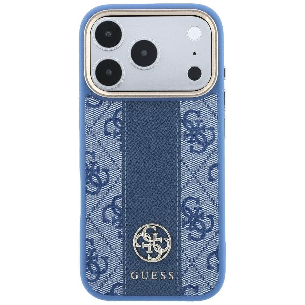 Husa MagSafe pentru Apple iPhone 18 Pro / 17 Pro, Guess, 4G Stripe Round Classic Logo, Albastra