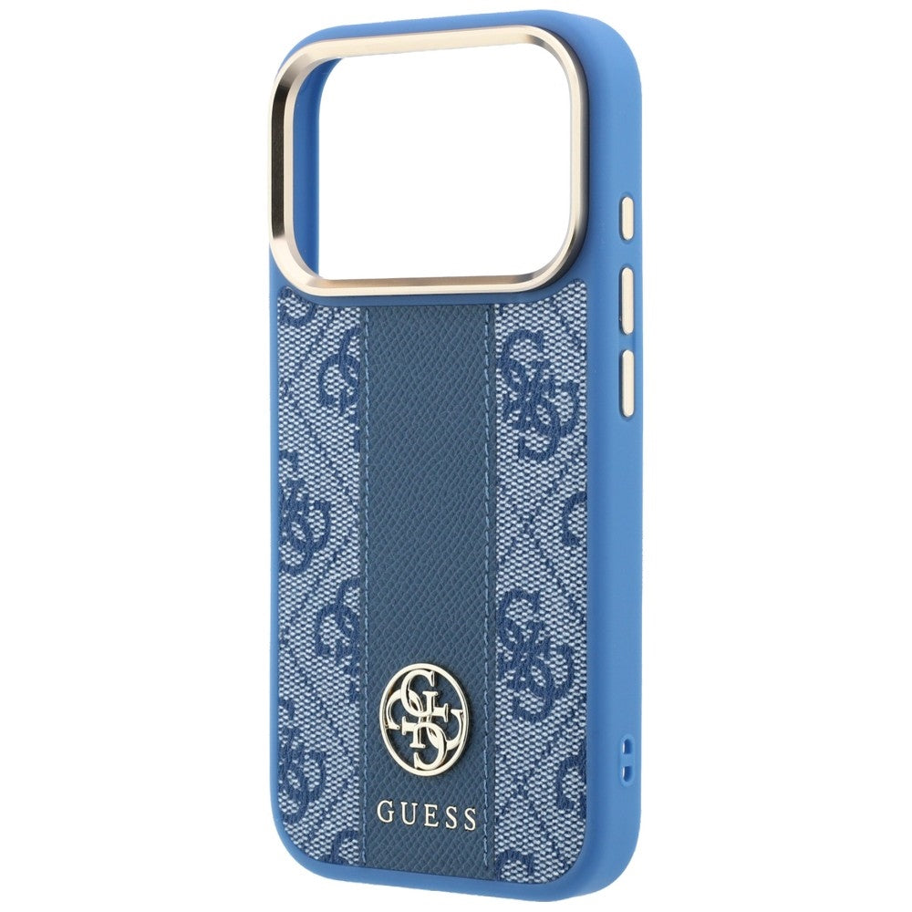 Husa MagSafe pentru Apple iPhone 18 Pro / 17 Pro, Guess, 4G Stripe Round Classic Logo, Albastra