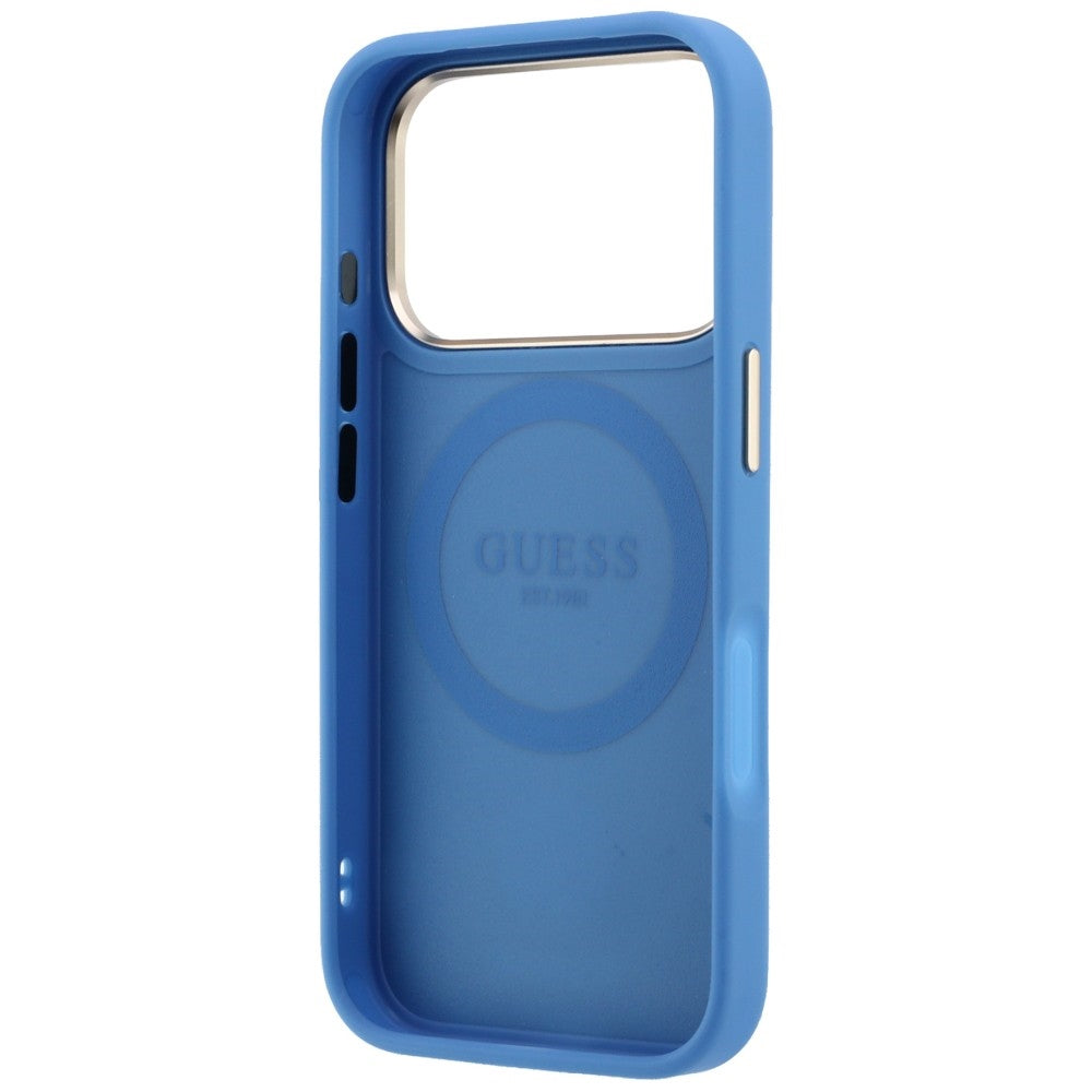 Husa MagSafe pentru Apple iPhone 18 Pro / 17 Pro, Guess, 4G Stripe Round Classic Logo, Albastra