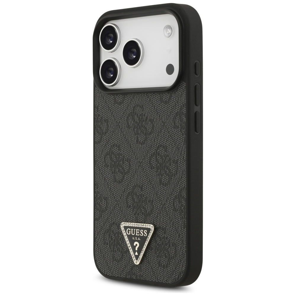 Husa MagSafe pentru Apple iPhone 18 Pro / 17 Pro, Guess, 4G Triangle Strass, Neagra