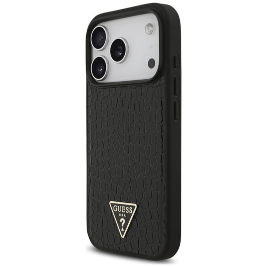 Husa MagSafe pentru Apple iPhone 18 Pro / 17 Pro, Guess, Croco Triangle Logo, Neagra