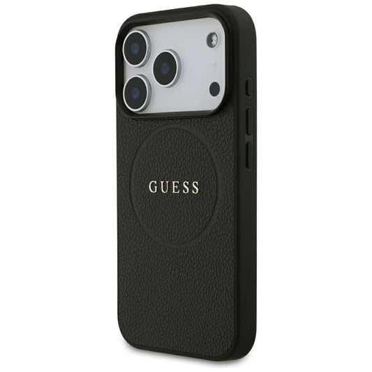 Husa MagSafe pentru Apple iPhone 18 Pro / 17 Pro, Guess, Grained Gold Ring, Neagra