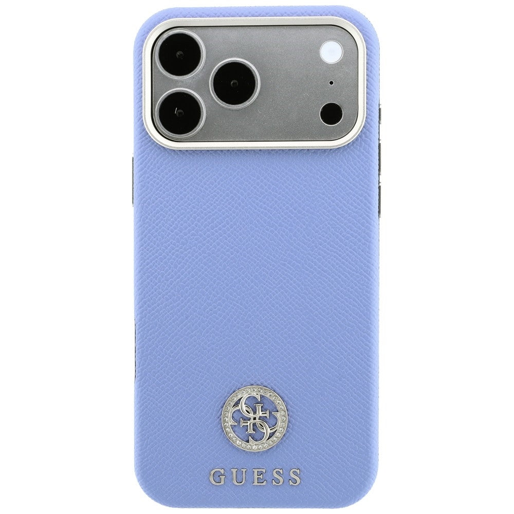 Husa MagSafe pentru Apple iPhone 18 Pro / 17 Pro, Guess, Grained Round Strass Logo, Bleu