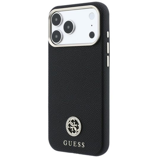 Husa MagSafe pentru Apple iPhone 18 Pro / 17 Pro, Guess, Grained Round Strass Logo, Neagra