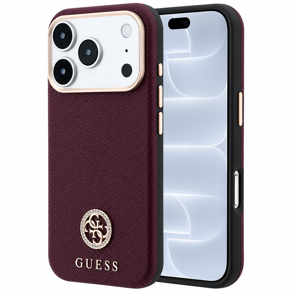 Husa MagSafe pentru Apple iPhone 18 Pro / 17 Pro, Guess, Grained Round Strass Logo, Visinie