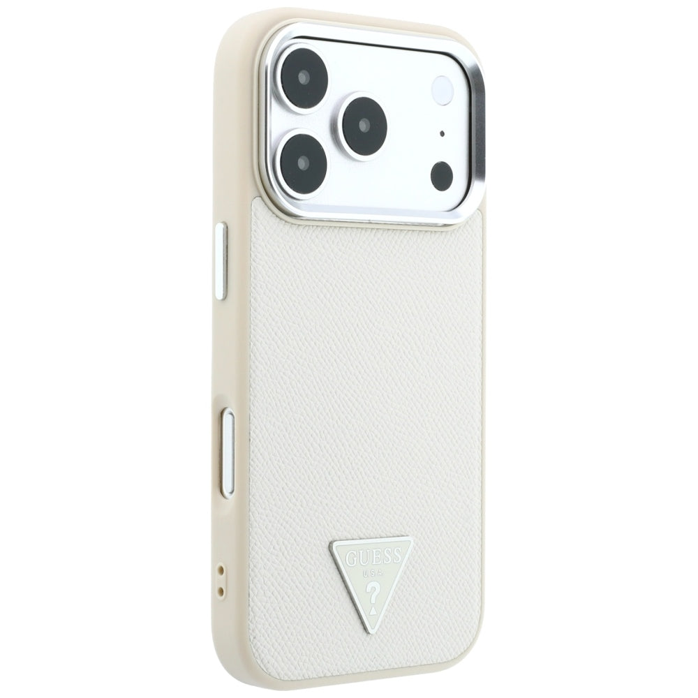 Husa MagSafe pentru Apple iPhone 18 Pro / 17 Pro, Guess, Grained Triangle Logo, Bej