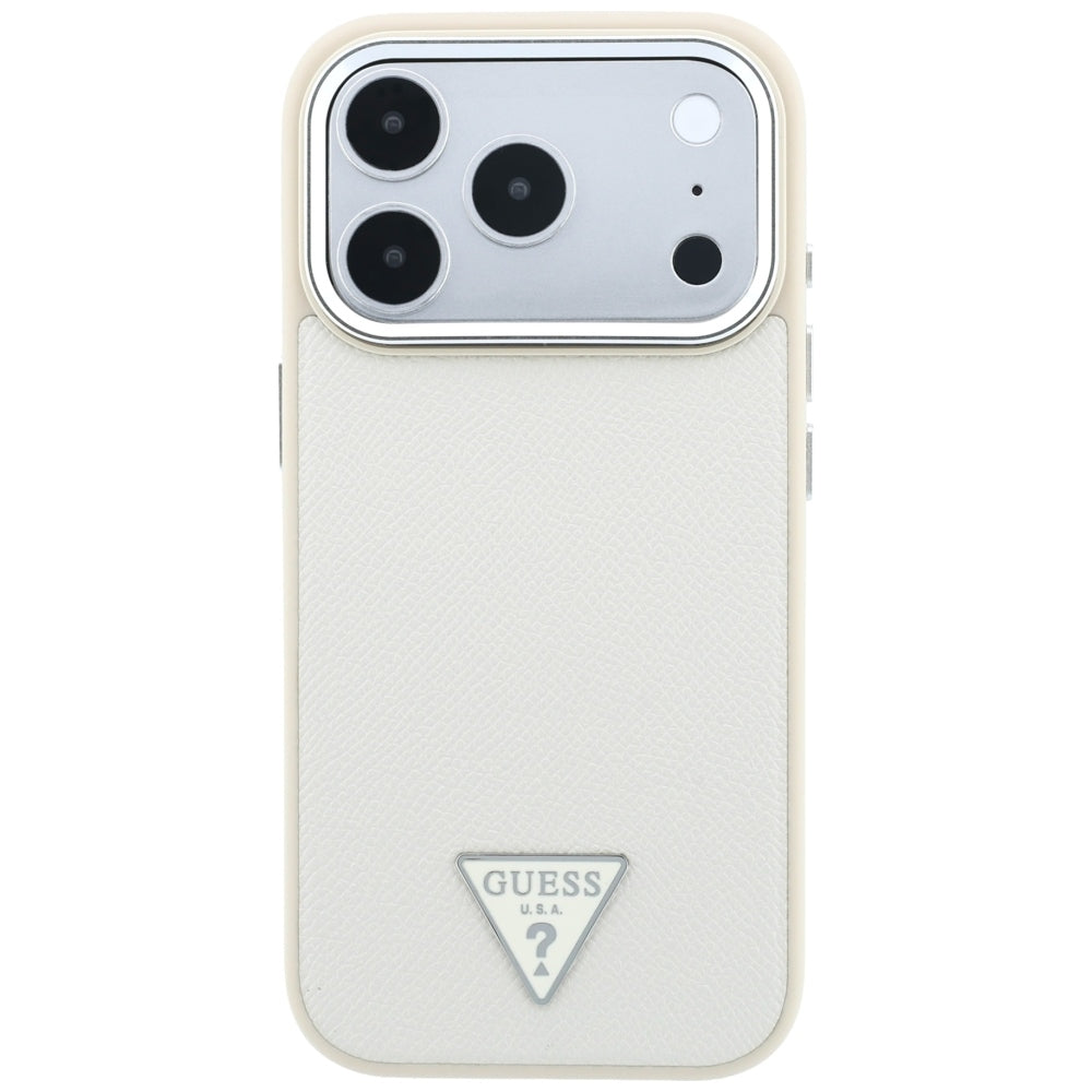 Husa MagSafe pentru Apple iPhone 18 Pro / 17 Pro, Guess, Grained Triangle Logo, Bej