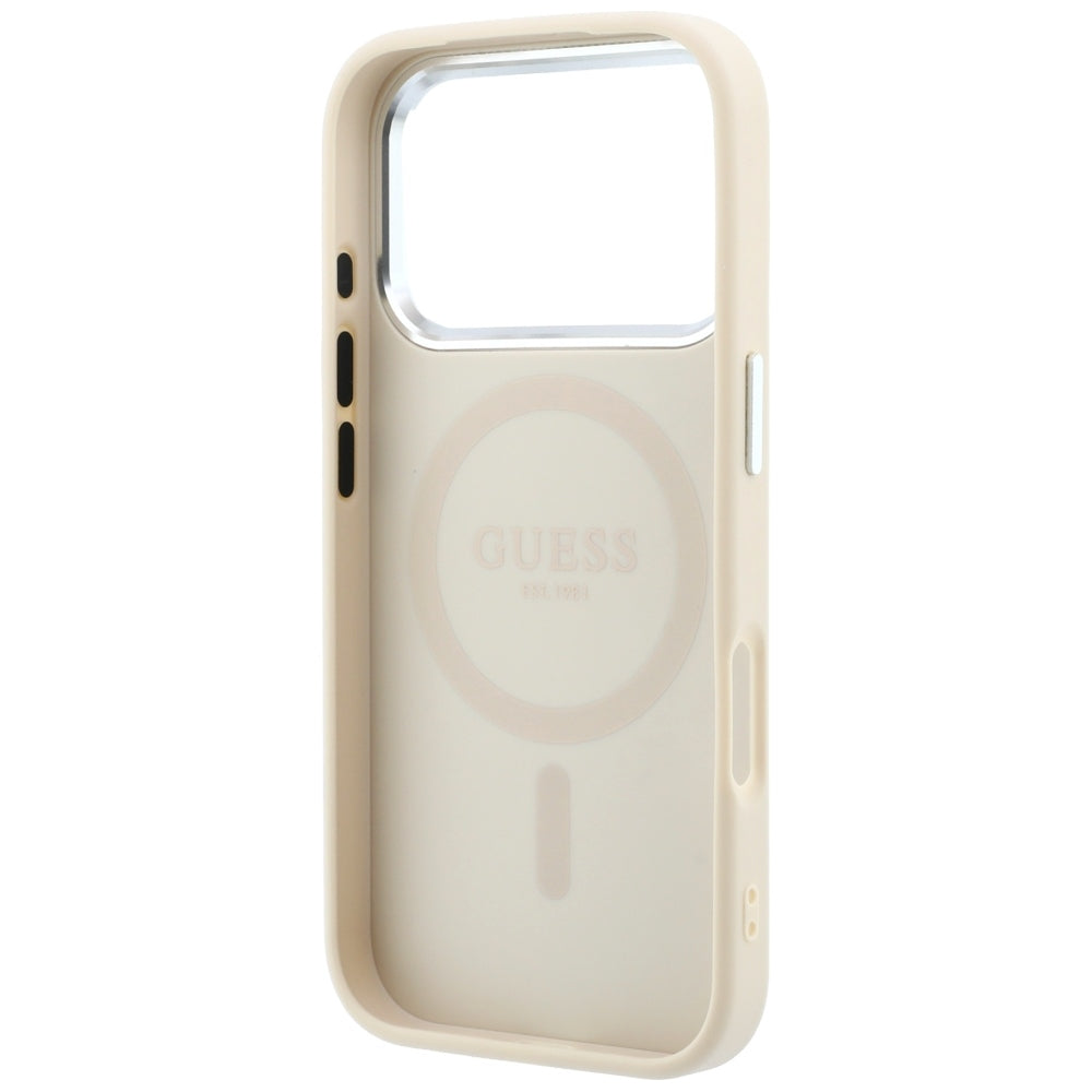 Husa MagSafe pentru Apple iPhone 18 Pro / 17 Pro, Guess, Grained Triangle Logo, Bej