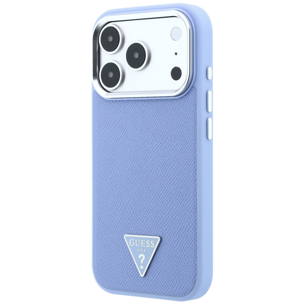 Husa MagSafe pentru Apple iPhone 18 Pro / 17 Pro, Guess, Grained Triangle Logo, Bleu