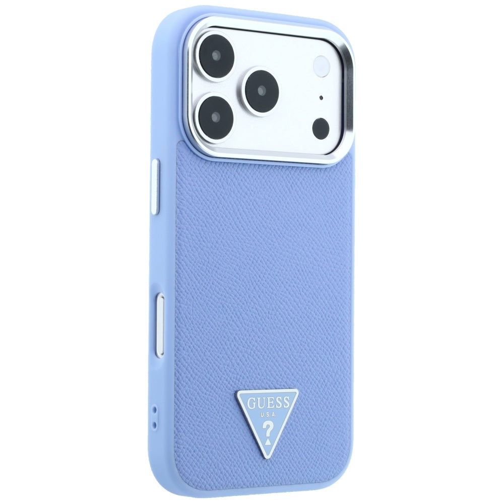 Husa MagSafe pentru Apple iPhone 18 Pro / 17 Pro, Guess, Grained Triangle Logo, Bleu