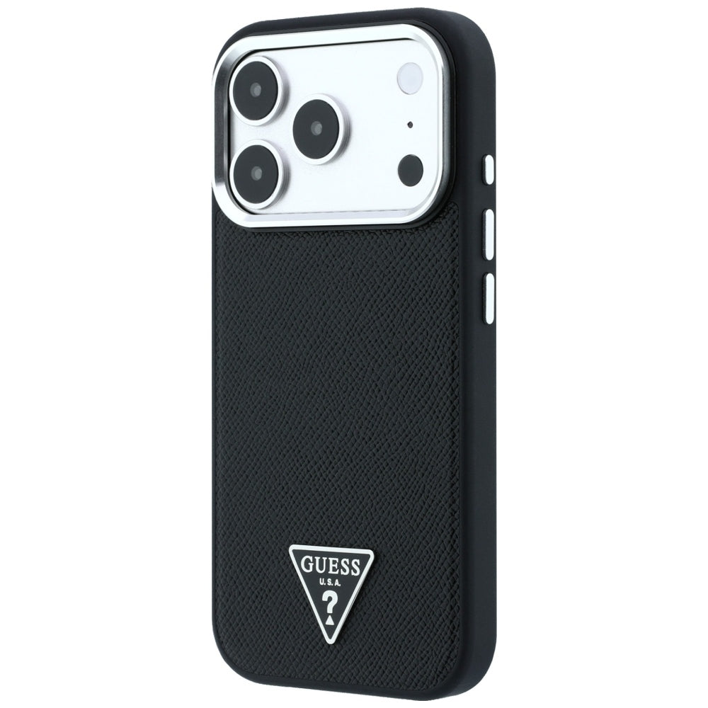 Husa MagSafe pentru Apple iPhone 18 Pro / 17 Pro, Guess, Grained Triangle Logo, Neagra