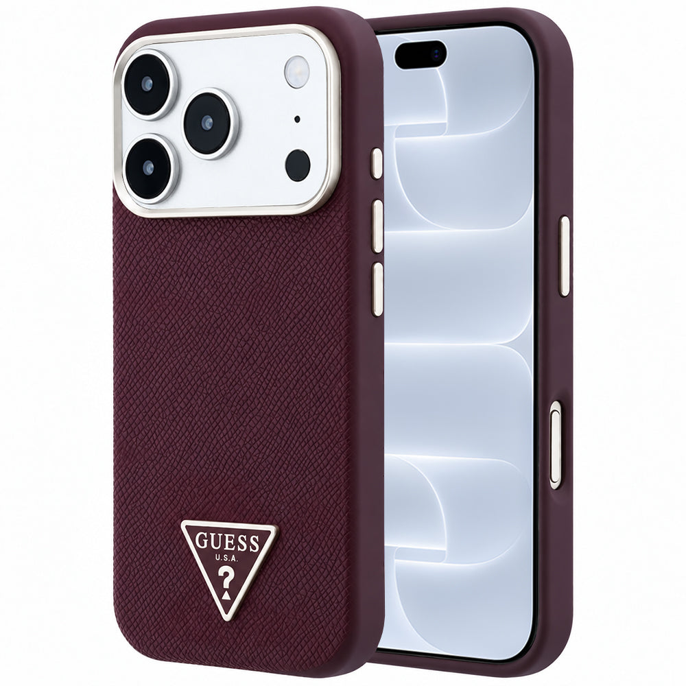 Husa MagSafe pentru Apple iPhone 18 Pro / 17 Pro, Guess, Grained Triangle Logo, Visinie