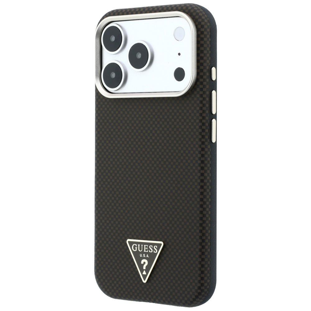 Husa MagSafe pentru Apple iPhone 18 Pro / 17 Pro, Guess, Kevlar Triangle Logo, Maro