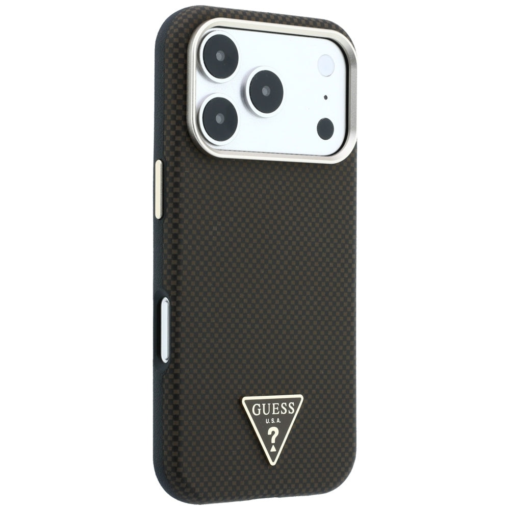 Husa MagSafe pentru Apple iPhone 18 Pro / 17 Pro, Guess, Kevlar Triangle Logo, Maro