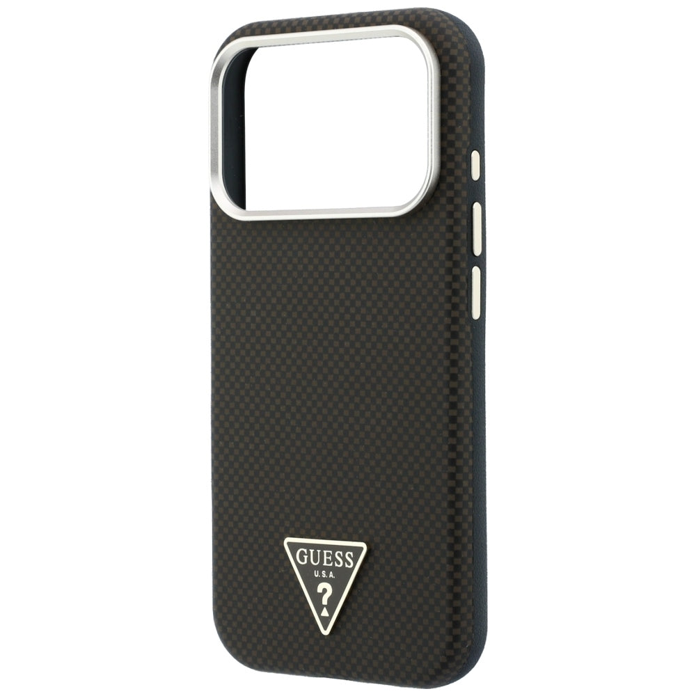 Husa MagSafe pentru Apple iPhone 18 Pro / 17 Pro, Guess, Kevlar Triangle Logo, Maro