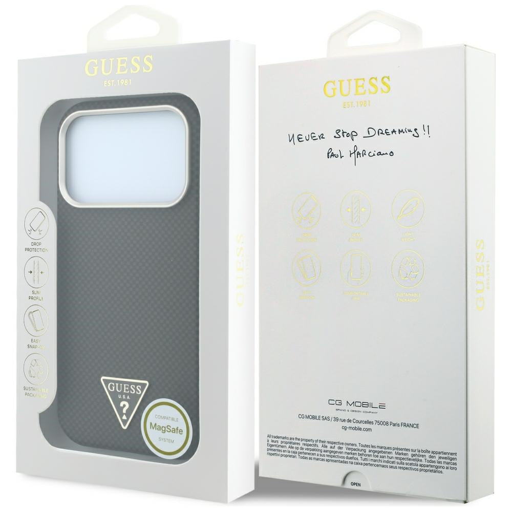 Husa MagSafe pentru Apple iPhone 18 Pro / 17 Pro, Guess, Kevlar Triangle Logo, Maro