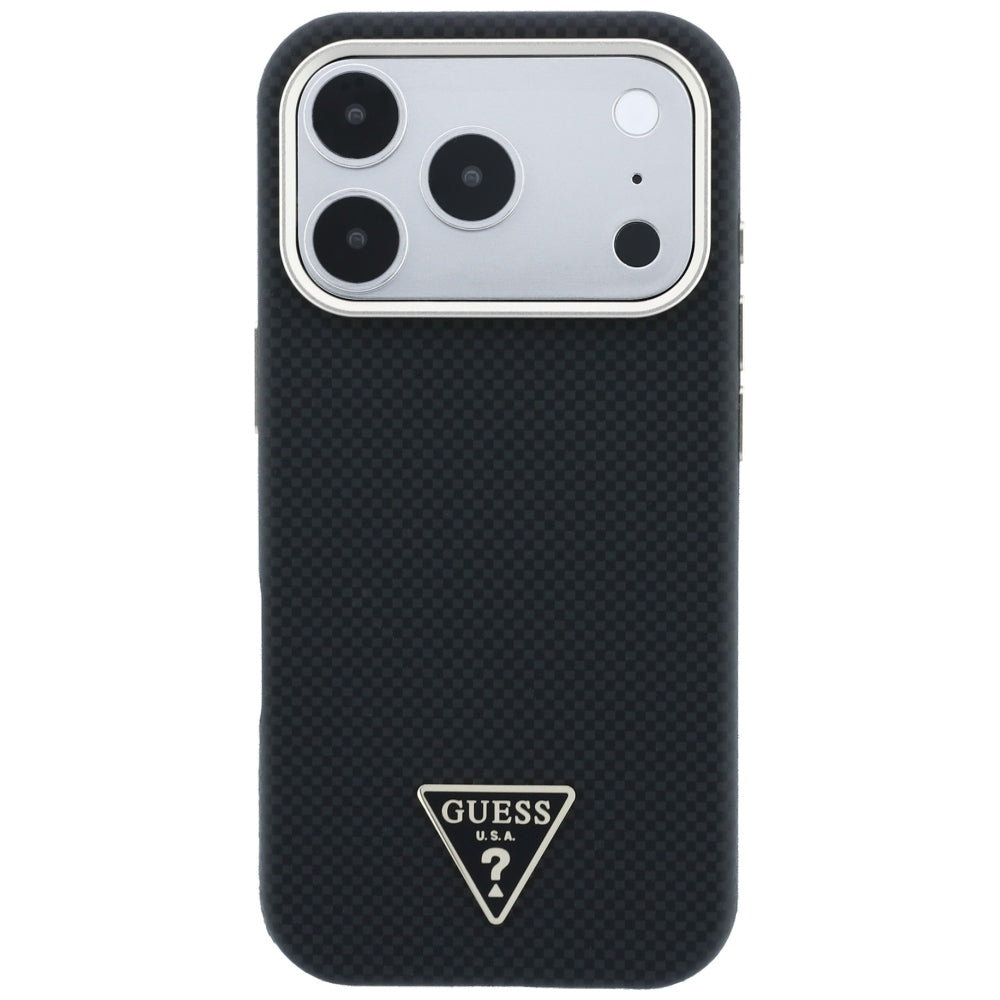 Husa MagSafe pentru Apple iPhone 18 Pro / 17 Pro, Guess, Kevlar Triangle Logo, Neagra