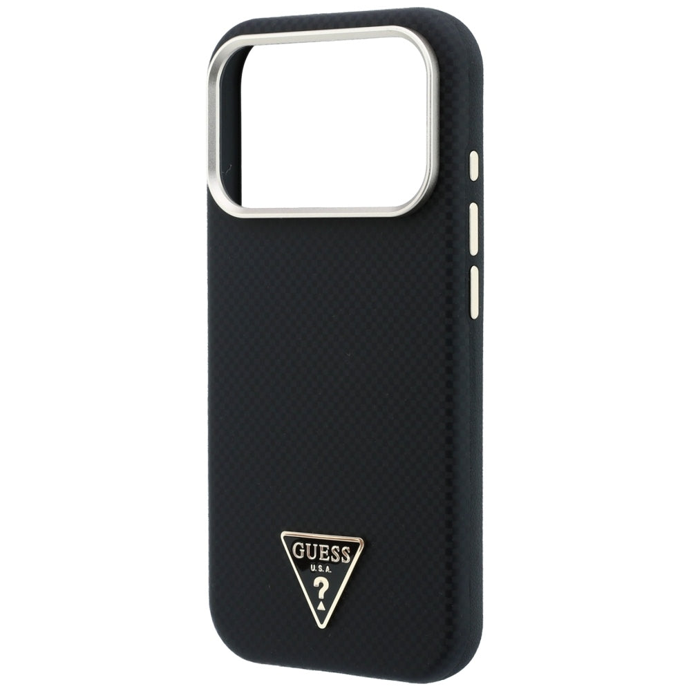 Husa MagSafe pentru Apple iPhone 18 Pro / 17 Pro, Guess, Kevlar Triangle Logo, Neagra