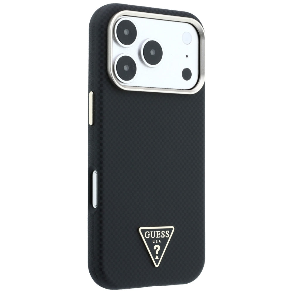 Husa MagSafe pentru Apple iPhone 18 Pro / 17 Pro, Guess, Kevlar Triangle Logo, Neagra