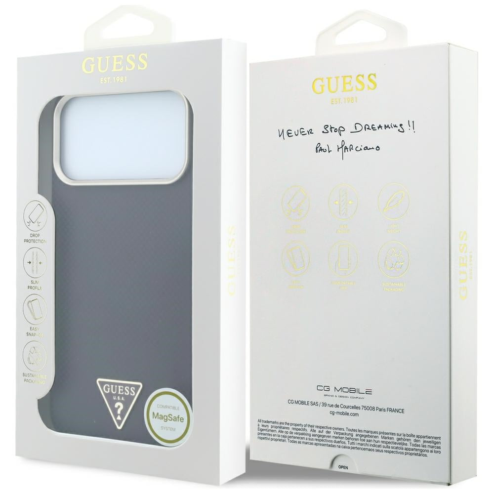 Husa MagSafe pentru Apple iPhone 18 Pro / 17 Pro, Guess, Kevlar Triangle Logo, Visinie