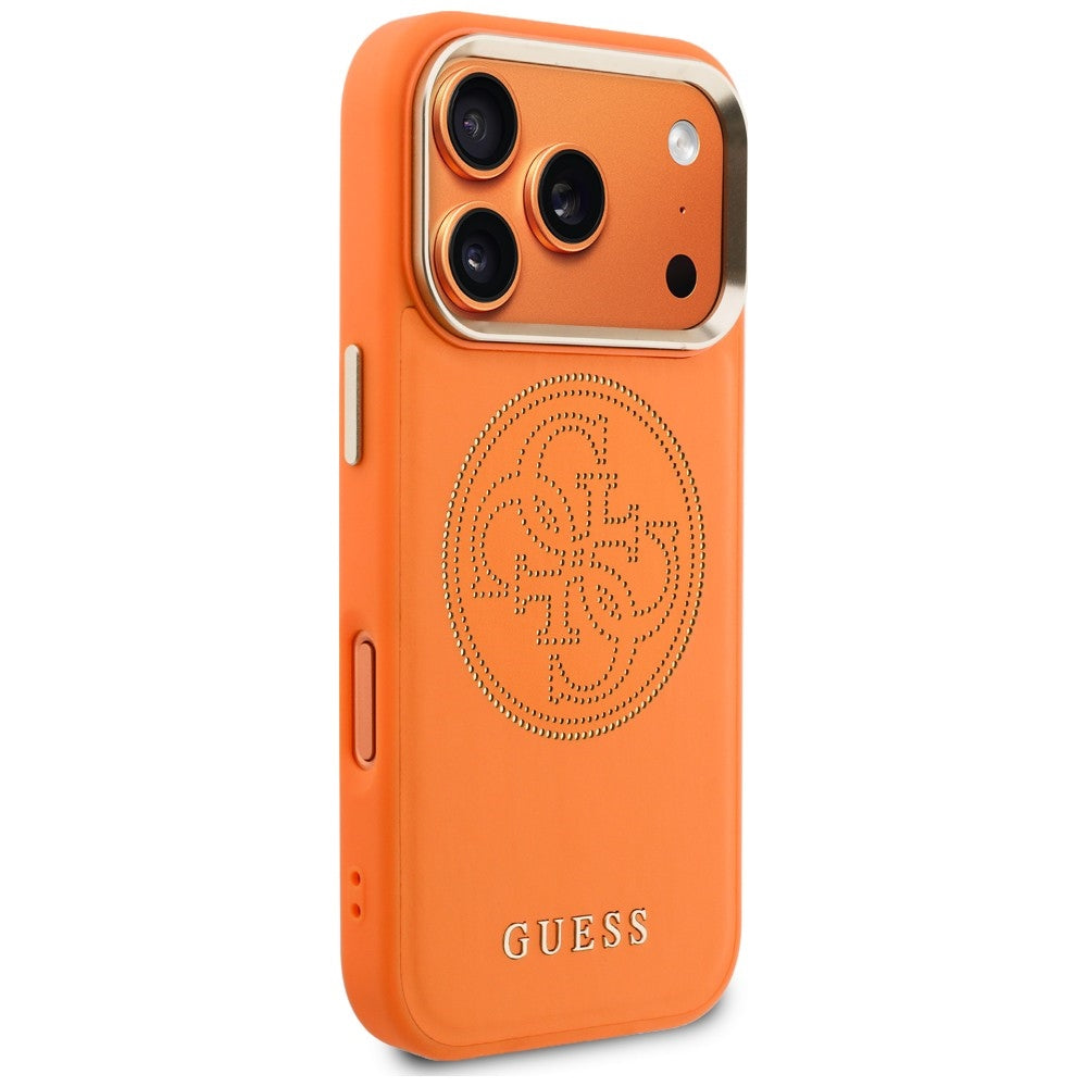 Husa MagSafe pentru Apple iPhone 18 Pro / 17 Pro, Guess, Perforated 4G, Portocalie