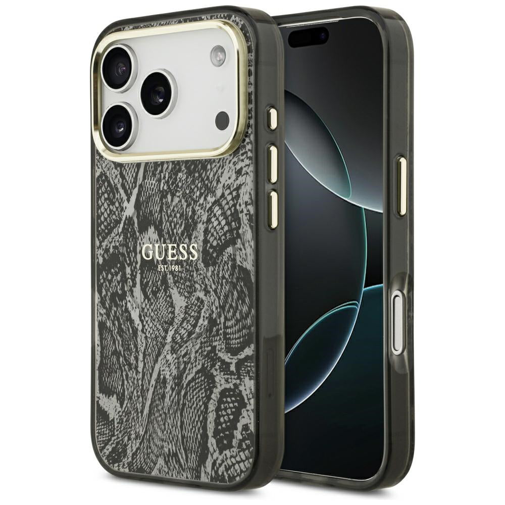 Husa MagSafe pentru Apple iPhone 18 Pro / 17 Pro, Guess, Python Pattern, Neagra