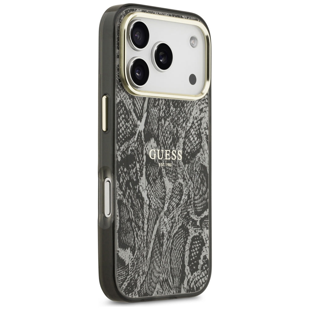 Husa MagSafe pentru Apple iPhone 18 Pro / 17 Pro, Guess, Python Pattern, Neagra