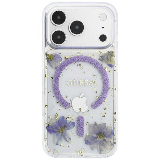 Husa MagSafe pentru Apple iPhone 18 Pro / 17 Pro, Guess, Resin Flowers and Glitter, Mov