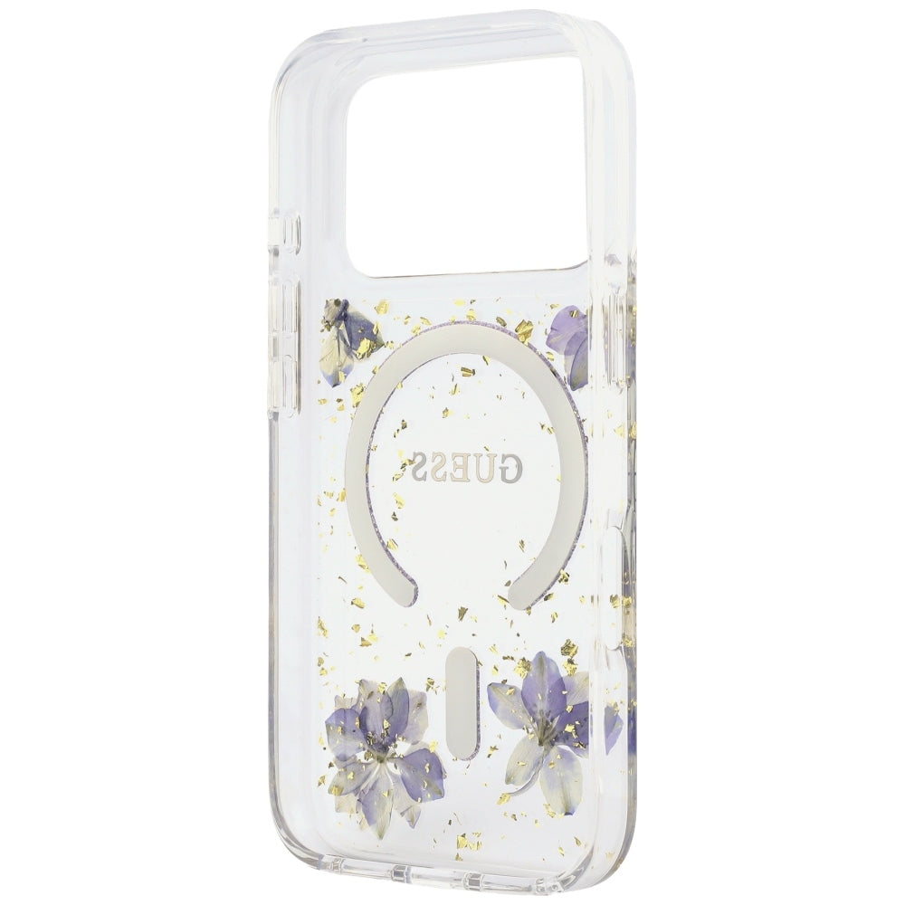 Husa MagSafe pentru Apple iPhone 18 Pro / 17 Pro, Guess, Resin Flowers and Glitter, Mov