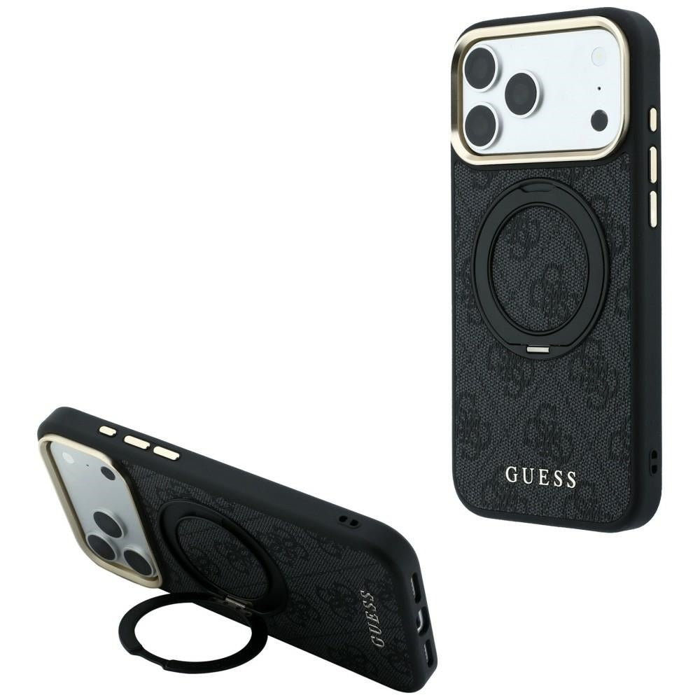 Husa MagSafe pentru Apple iPhone 18 Pro / 17 Pro, Guess, Ring Stand Classic Logo, Neagra