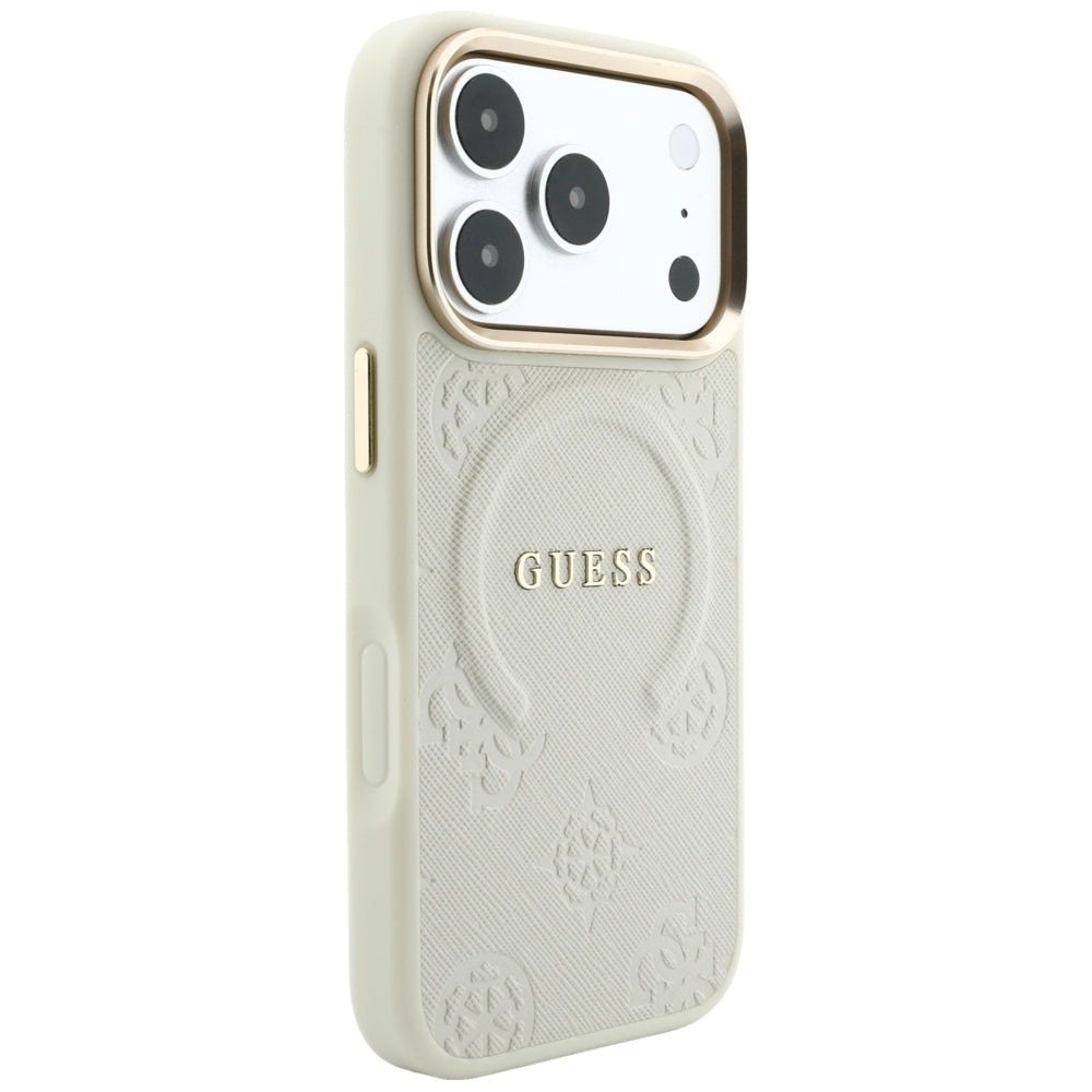 Husa MagSafe pentru Apple iPhone 18 Pro / 17 Pro, Guess, Saffiano Peony Ring, Bej