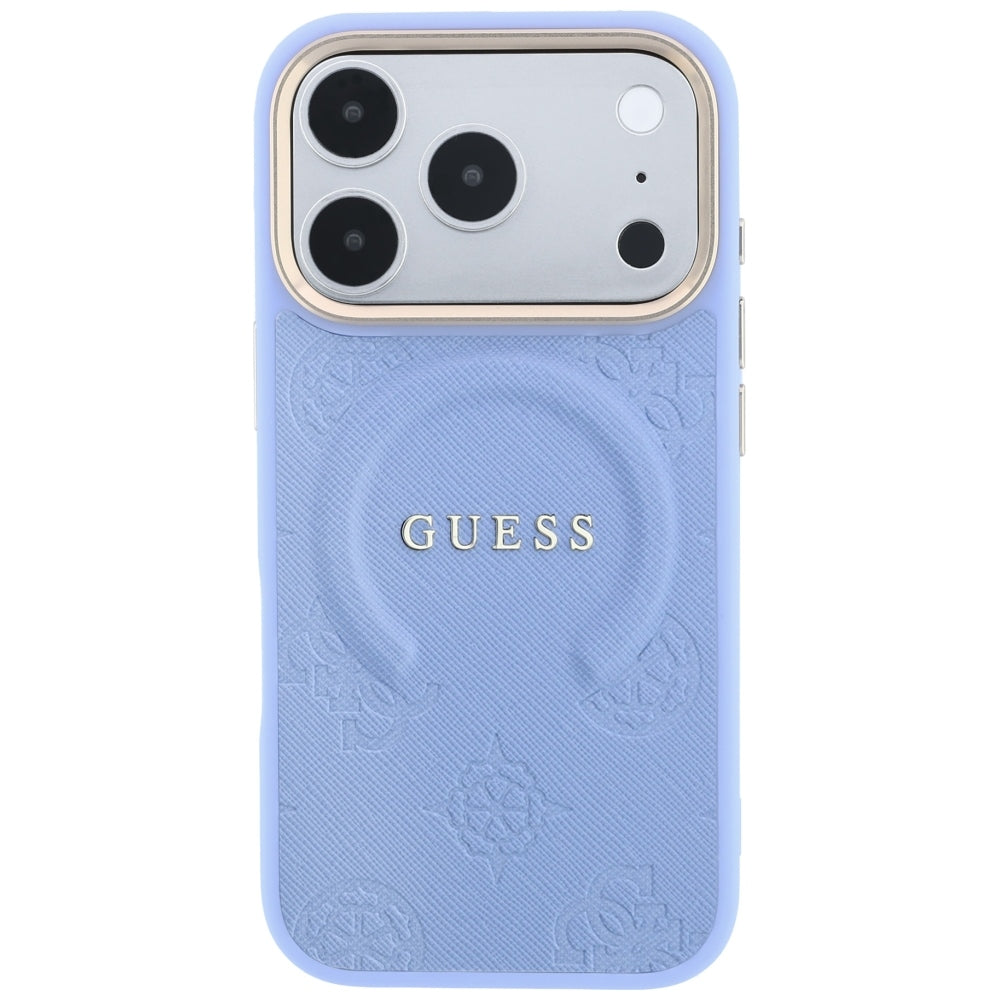 Husa MagSafe pentru Apple iPhone 18 Pro / 17 Pro, Guess, Saffiano Peony Ring, Bleu
