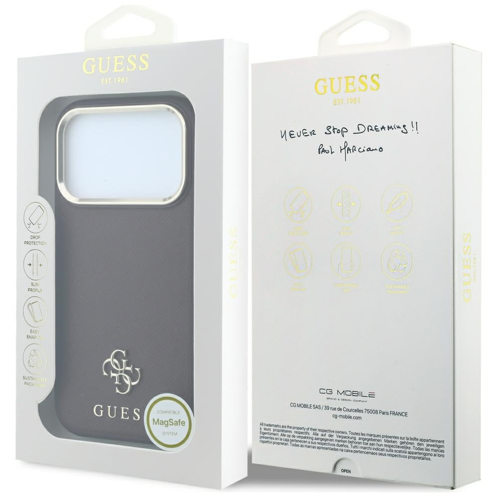 Husa MagSafe pentru Apple iPhone 18 Pro / 17 Pro, Guess, Saffiano Small 4G Classic, Visinie