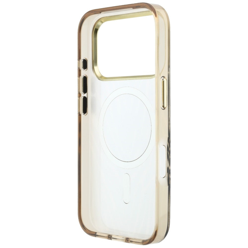 Husa MagSafe pentru Apple iPhone 18 Pro / 17 Pro, Guess, Zebra Glitter Triangle Logo, Aurie