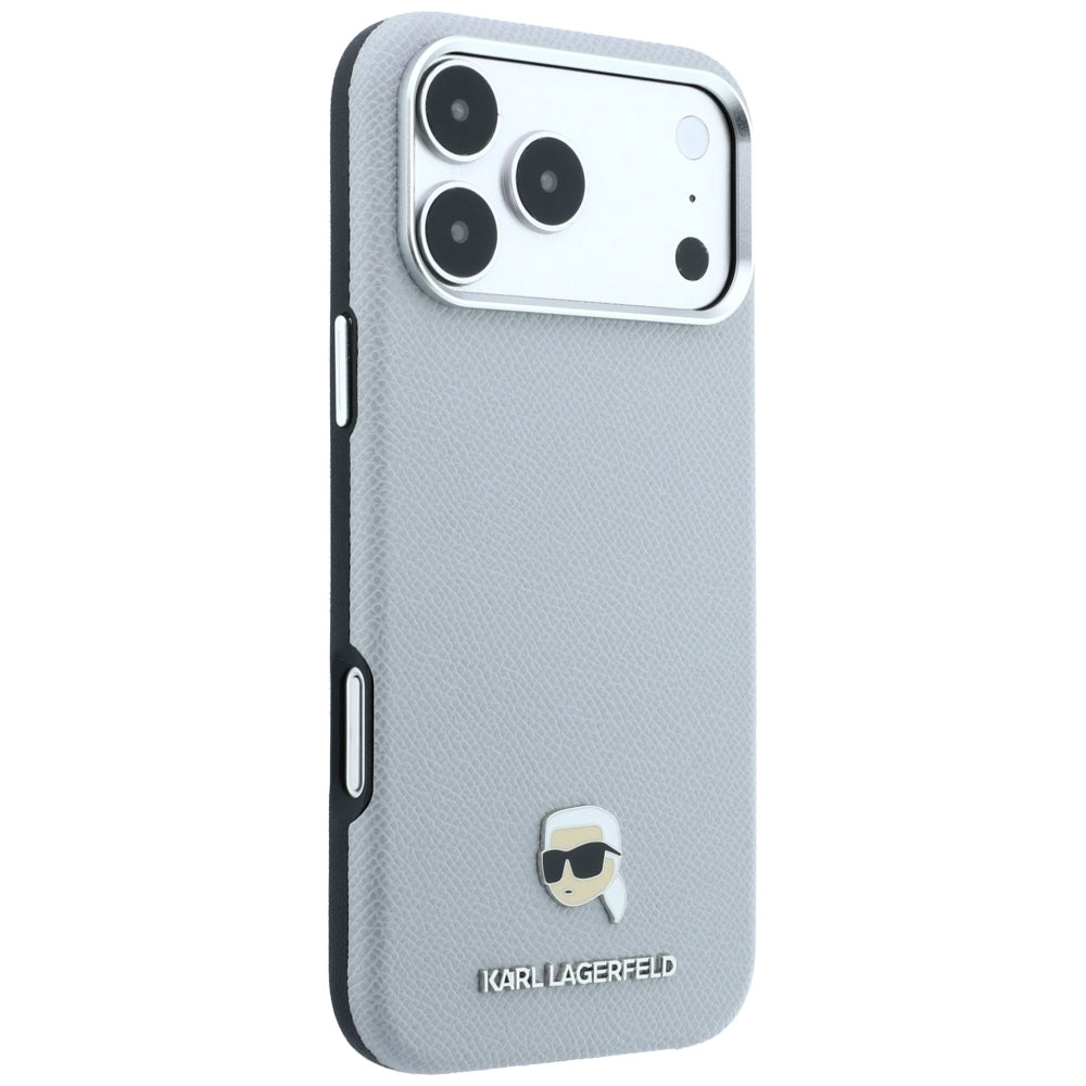 Husa MagSafe pentru Apple iPhone 18 Pro / 17 Pro, Karl Lagerfeld, Grained Karl Head's Metal, Gri