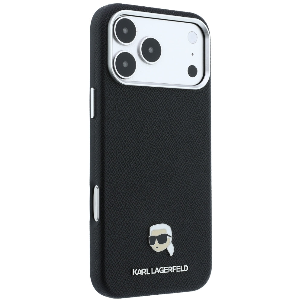 Husa MagSafe pentru Apple iPhone 18 Pro / 17 Pro, Karl Lagerfeld, Grained Karl Head's Metal, Neagra