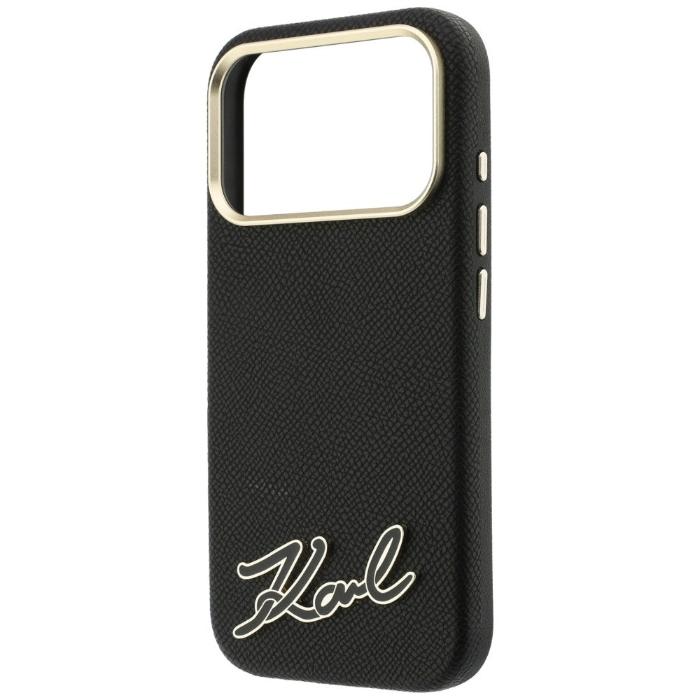 Husa MagSafe pentru Apple iPhone 18 Pro / 17 Pro, Karl Lagerfeld, Grained Resin Sign Logo, Neagra