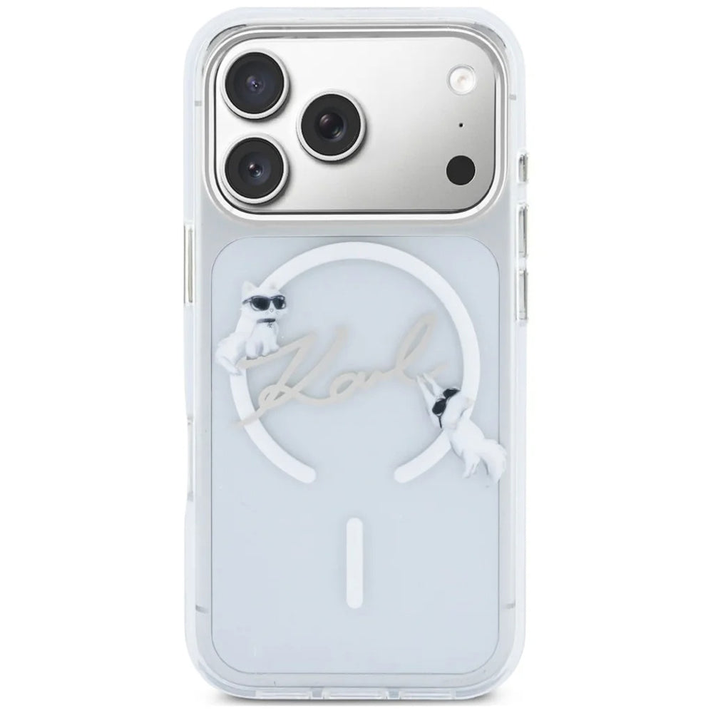 Husa MagSafe pentru Apple iPhone 18 Pro / 17 Pro, Karl Lagerfeld, IML Choupette Karl Script Logo, Transparenta