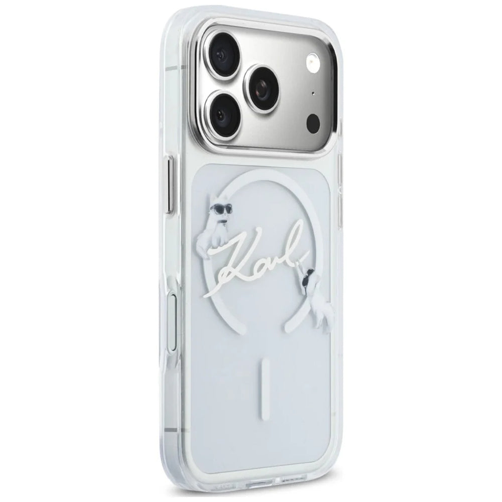 Husa MagSafe pentru Apple iPhone 18 Pro / 17 Pro, Karl Lagerfeld, IML Choupette Karl Script Logo, Transparenta