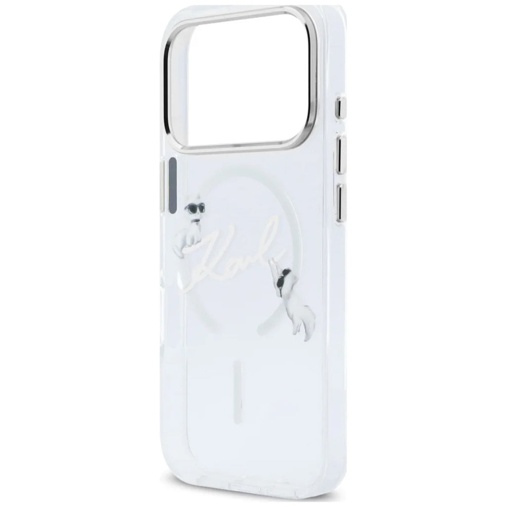 Husa MagSafe pentru Apple iPhone 18 Pro / 17 Pro, Karl Lagerfeld, IML Choupette Karl Script Logo, Transparenta