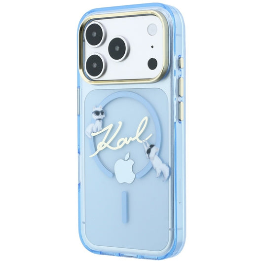 Husa MagSafe pentru Apple iPhone 18 Pro / 17 Pro, Karl Lagerfeld, IML Choupette Karl Script Logo, Bleu