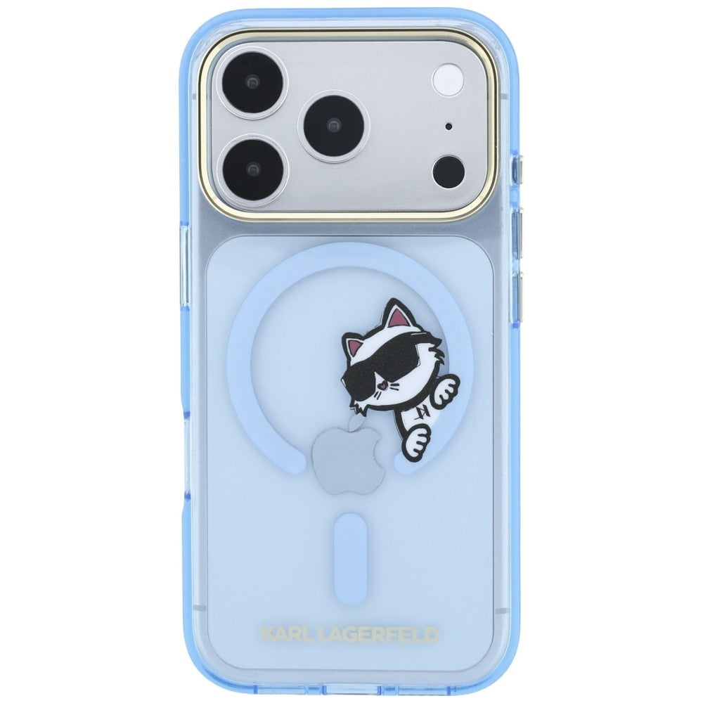 Husa MagSafe pentru Apple iPhone 18 Pro / 17 Pro, Karl Lagerfeld, IML Peekaboo Print Metal Frame, Bleu