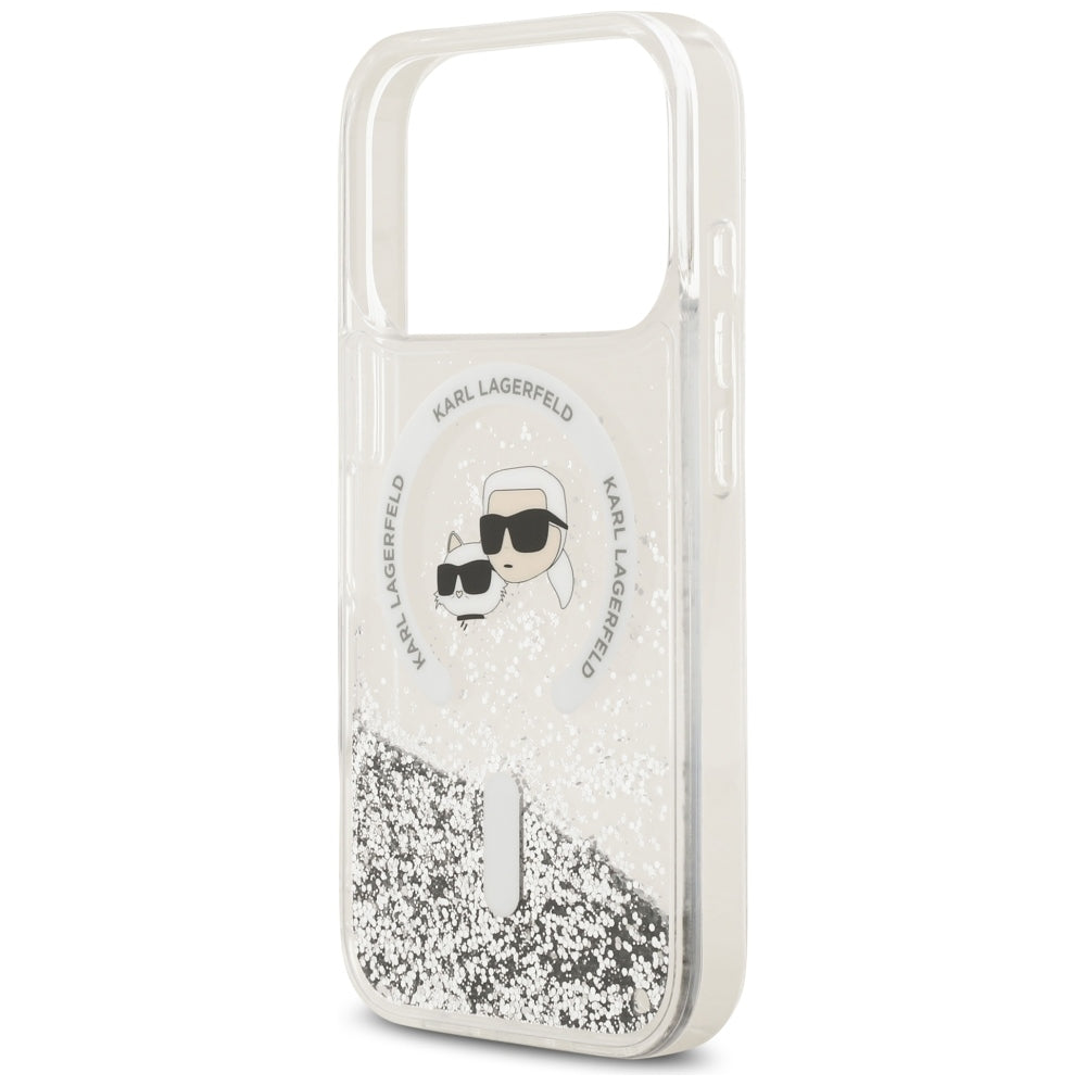 Husa MagSafe pentru Apple iPhone 18 Pro / 17 Pro, Karl Lagerfeld, Liquid Glitter Karl & Choupette Head's, Transparenta