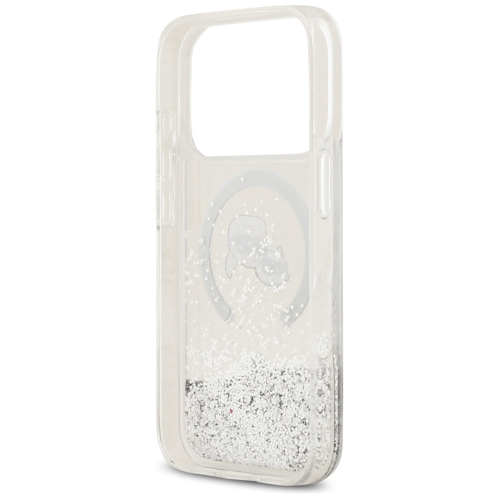 Husa MagSafe pentru Apple iPhone 18 Pro / 17 Pro, Karl Lagerfeld, Liquid Glitter Karl & Choupette Head's, Transparenta