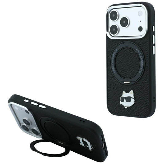 Husa MagSafe pentru Apple iPhone 18 Pro / 17 Pro, Karl Lagerfeld, Ring Stand 360 Choupette Pin, Neagra